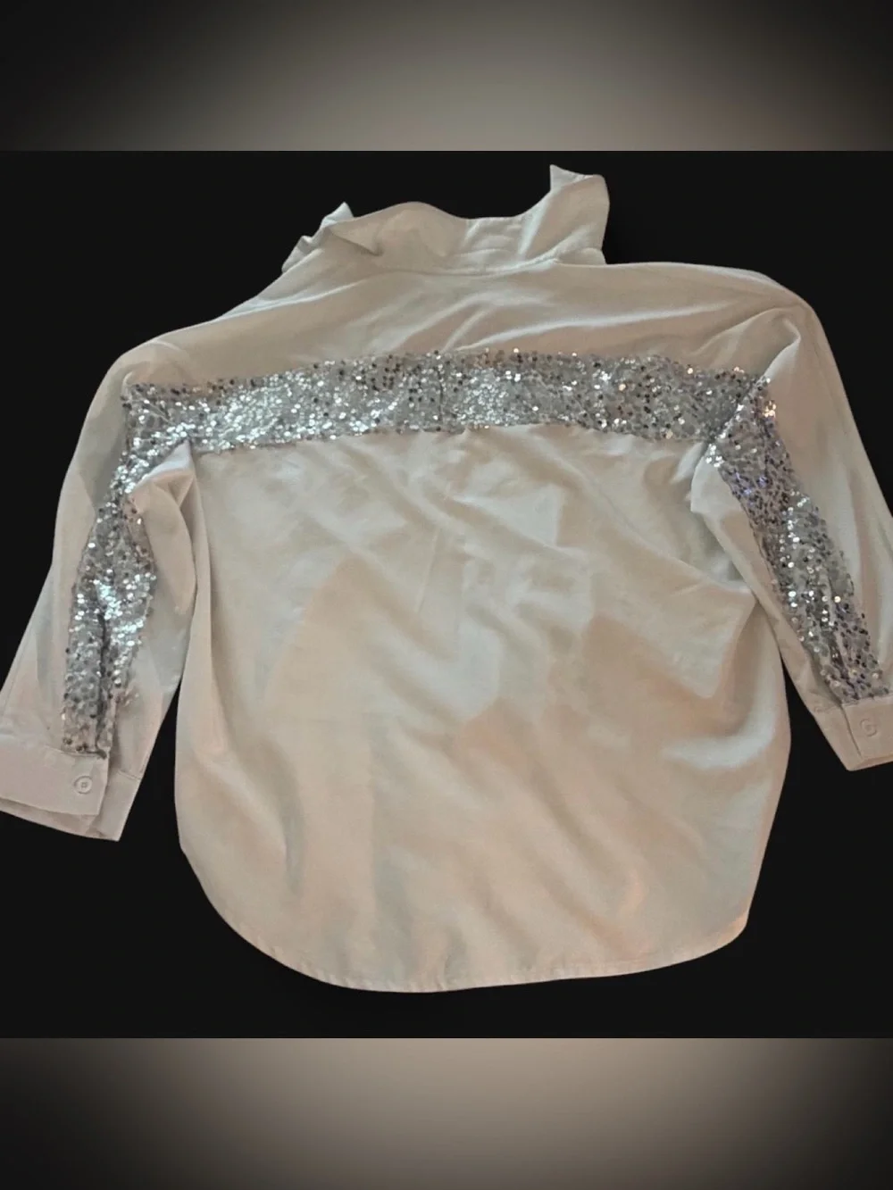 SHEIN White Sequin Pocket & Sleeve Tie-Front Button Down Shirt